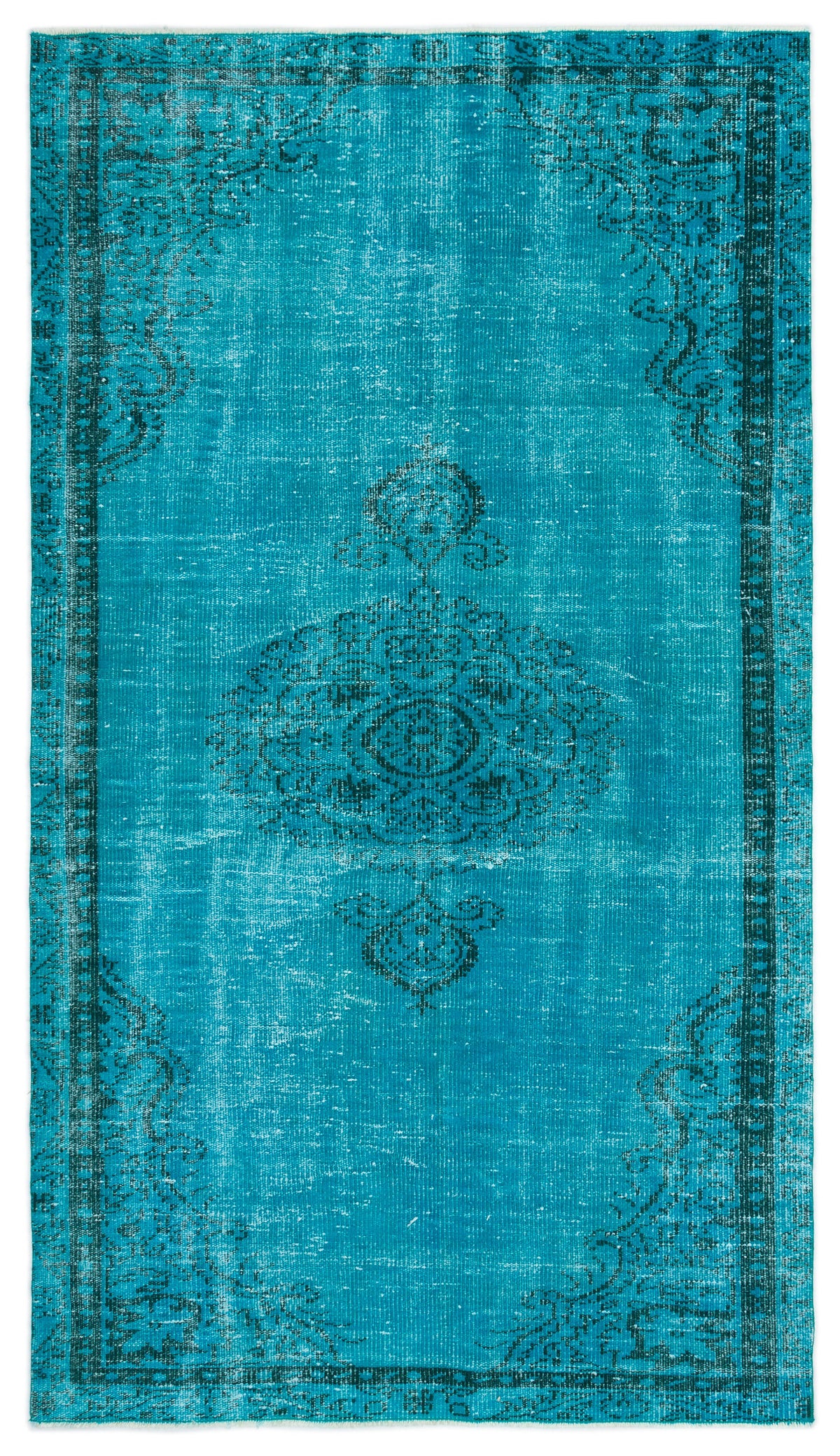 Turquoise  Over Dyed Vintage Rug 4&#39;10&#39;&#39; x 8&#39;6&#39;&#39; ft 147 x 260 cm