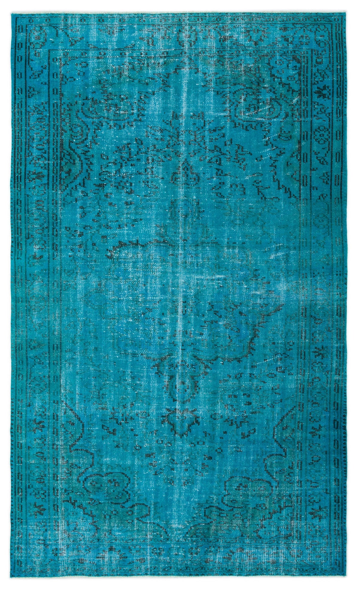 Turquoise  Over Dyed Vintage Rug 5&#39;1&#39;&#39; x 8&#39;4&#39;&#39; ft 156 x 255 cm