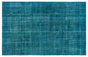 Turquoise  Over Dyed Vintage Rug 5'11'' x 9'1'' ft 180 x 277 cm