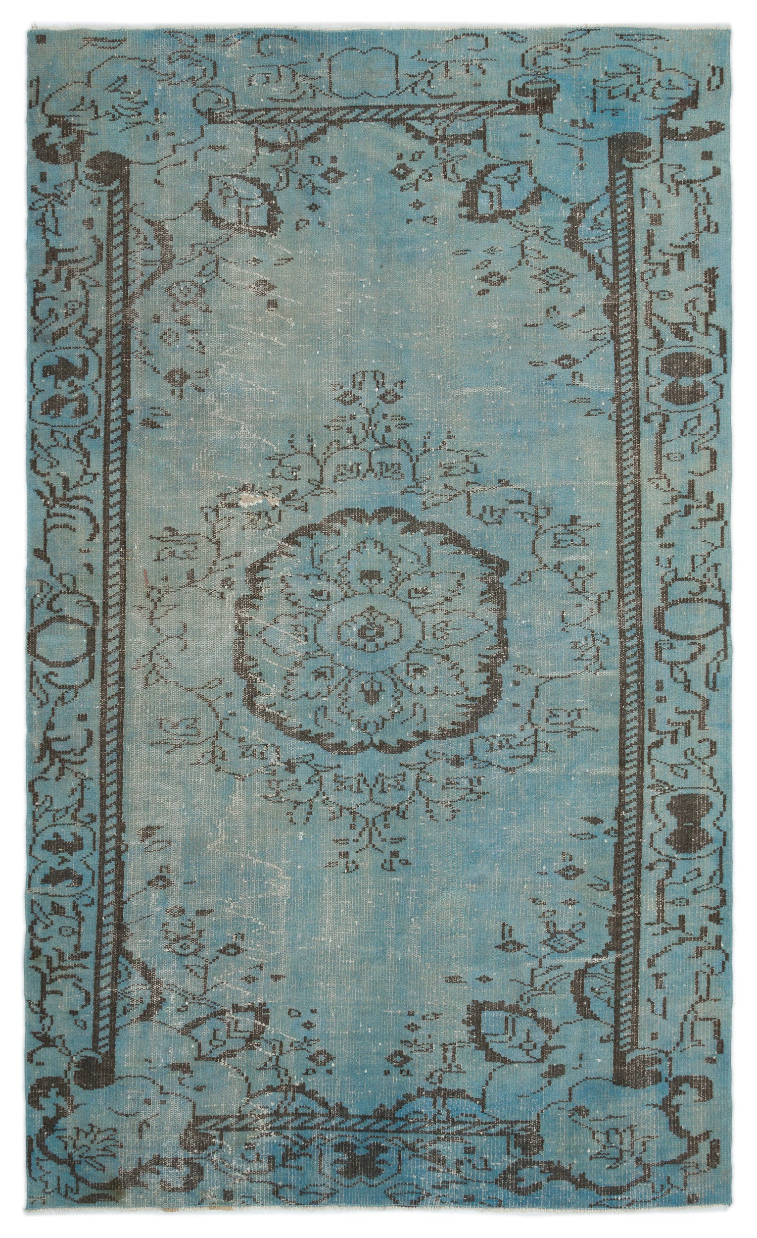 Blue Over Dyed Vintage Rug 5'9'' x 9'3'' ft 174 x 283 cm