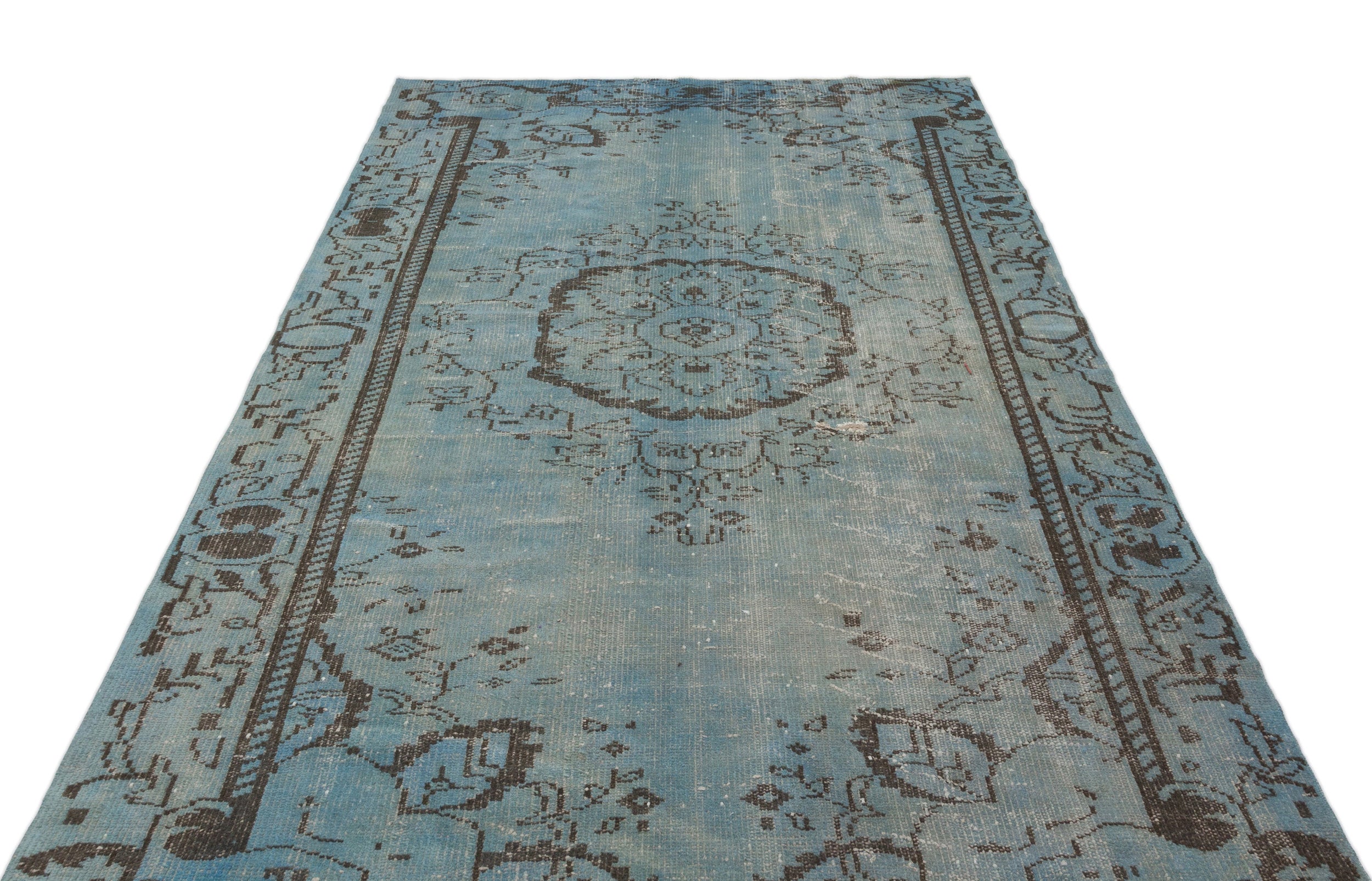Blue Over Dyed Vintage Rug 5'9'' x 9'3'' ft 174 x 283 cm