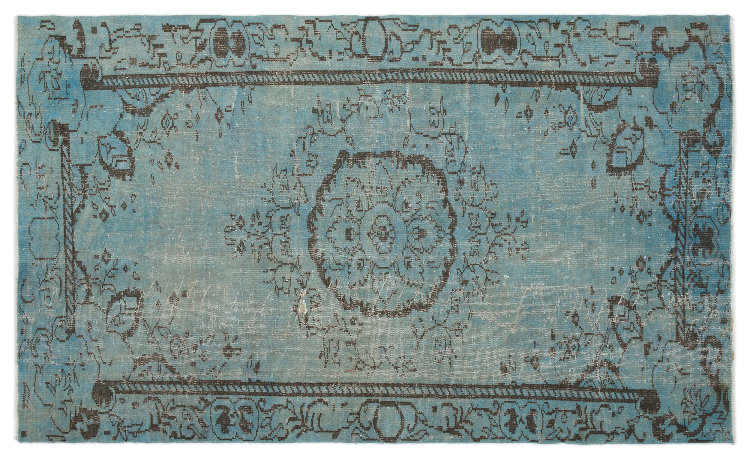 Blue Over Dyed Vintage Rug 5'9'' x 9'3'' ft 174 x 283 cm