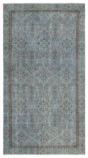 Blue Over Dyed Vintage Rug 5'5'' x 9'8'' ft 164 x 295 cm