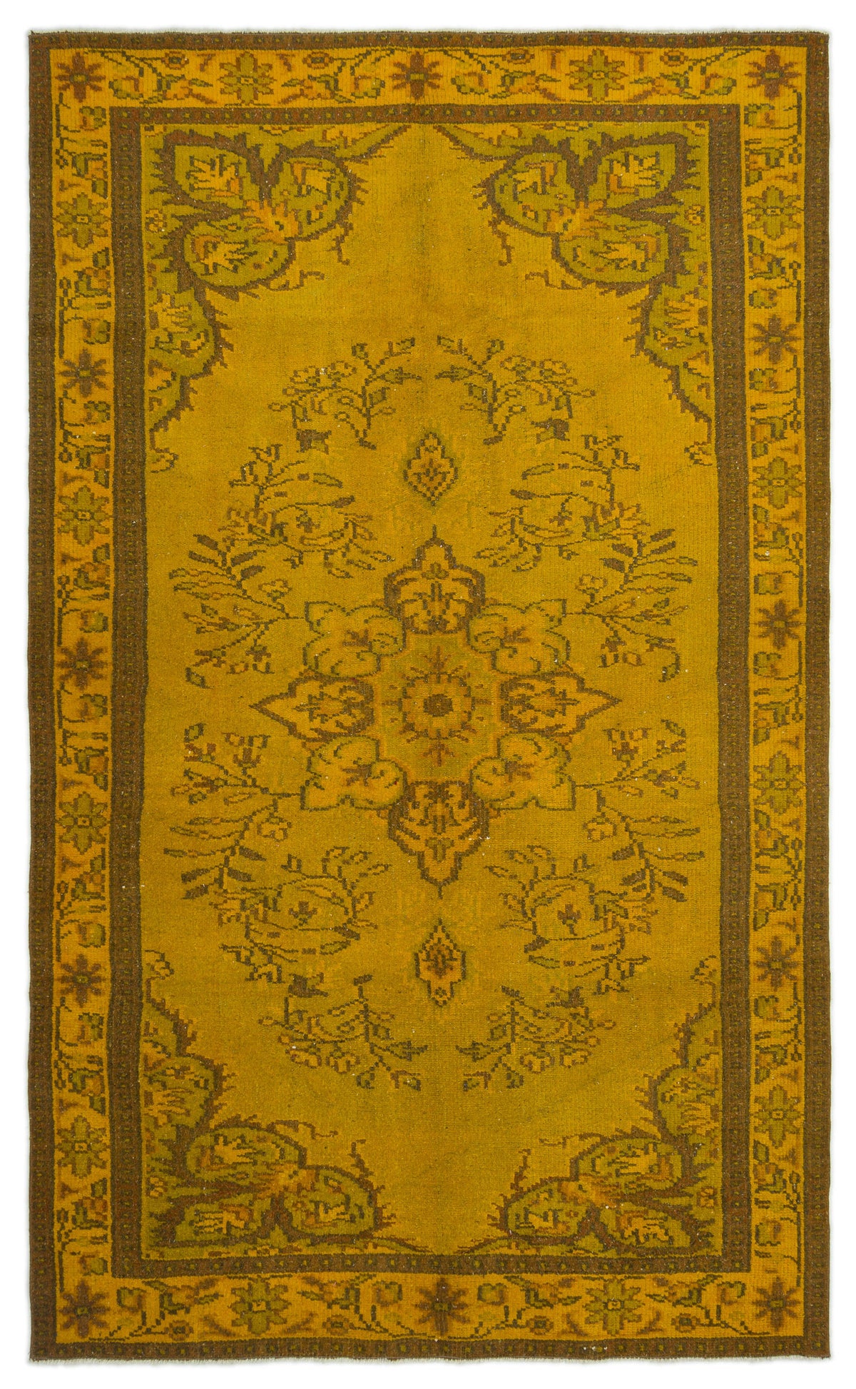 Yellow Over Dyed Vintage Rug 5&#39;4&#39;&#39; x 8&#39;9&#39;&#39; ft 163 x 266 cm