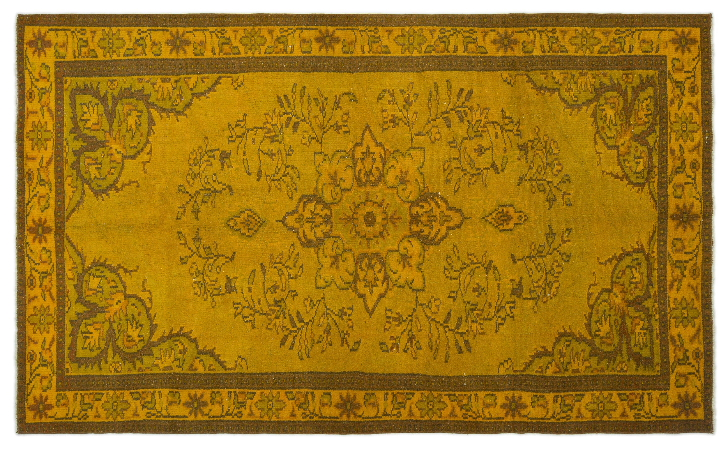 Yellow Over Dyed Vintage Rug 5'4'' x 8'9'' ft 163 x 266 cm