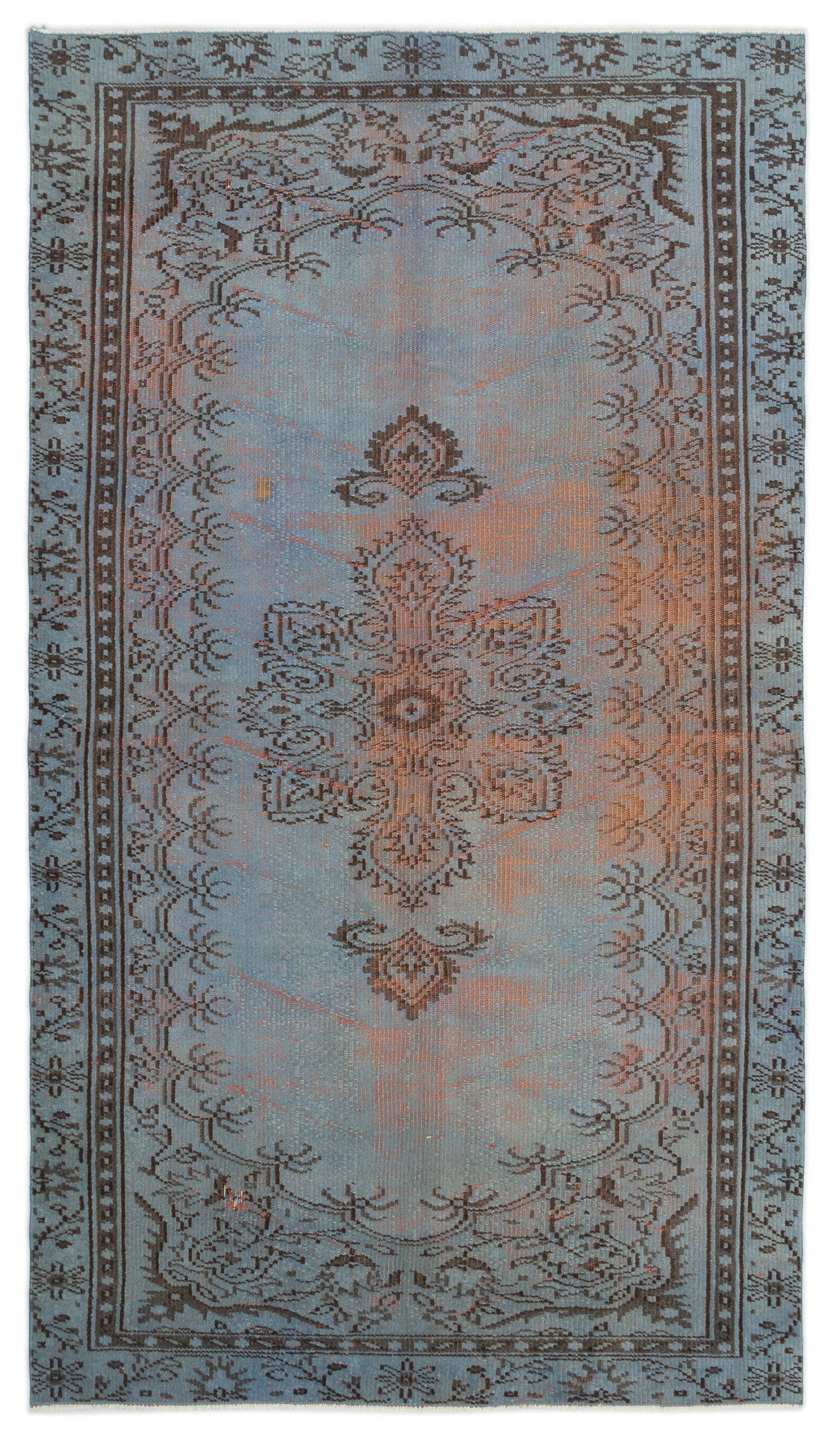 Blue Over Dyed Vintage Rug 4&#39;9&#39;&#39; x 8&#39;4&#39;&#39; ft 146 x 254 cm