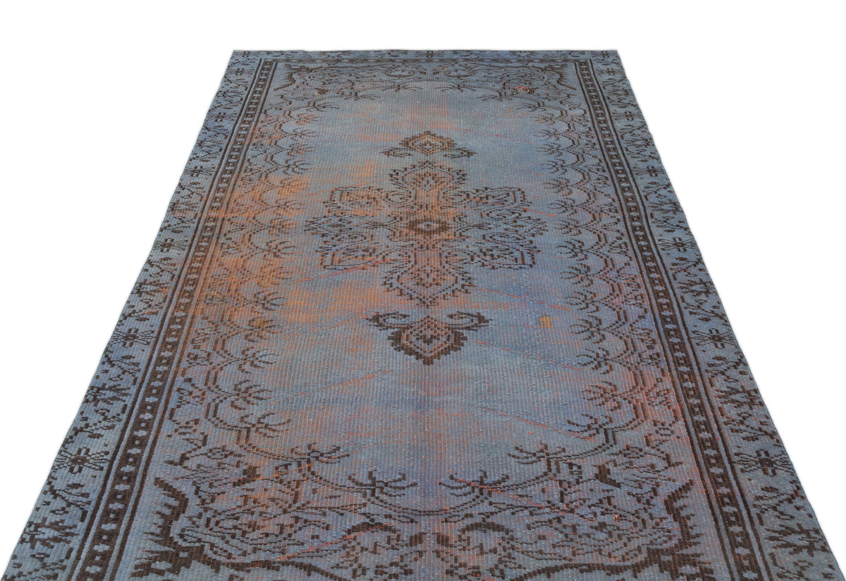 Blue Over Dyed Vintage Rug 4&#39;9&#39;&#39; x 8&#39;4&#39;&#39; ft 146 x 254 cm