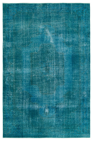 Turquoise  Over Dyed Vintage Rug 6'8'' x 9'12'' ft 202 x 304 cm
