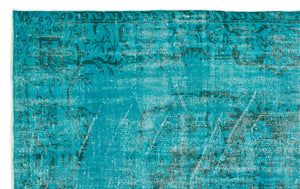 Turquoise  Over Dyed Vintage Rug 6'1'' x 9'4'' ft 185 x 284 cm