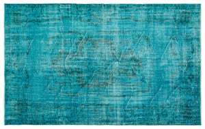 Turquoise  Over Dyed Vintage Rug 6'1'' x 9'4'' ft 185 x 284 cm