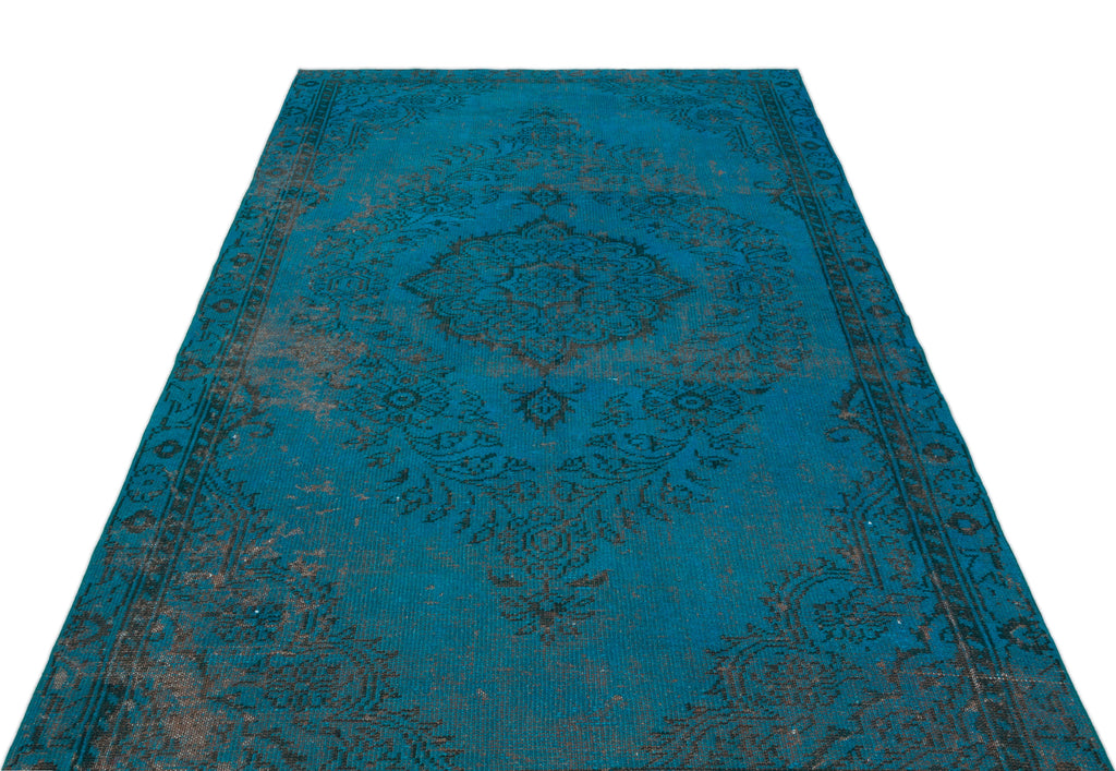 Turquoise  Over Dyed Vintage Rug 5'4'' x 9'1'' ft 162 x 278 cm