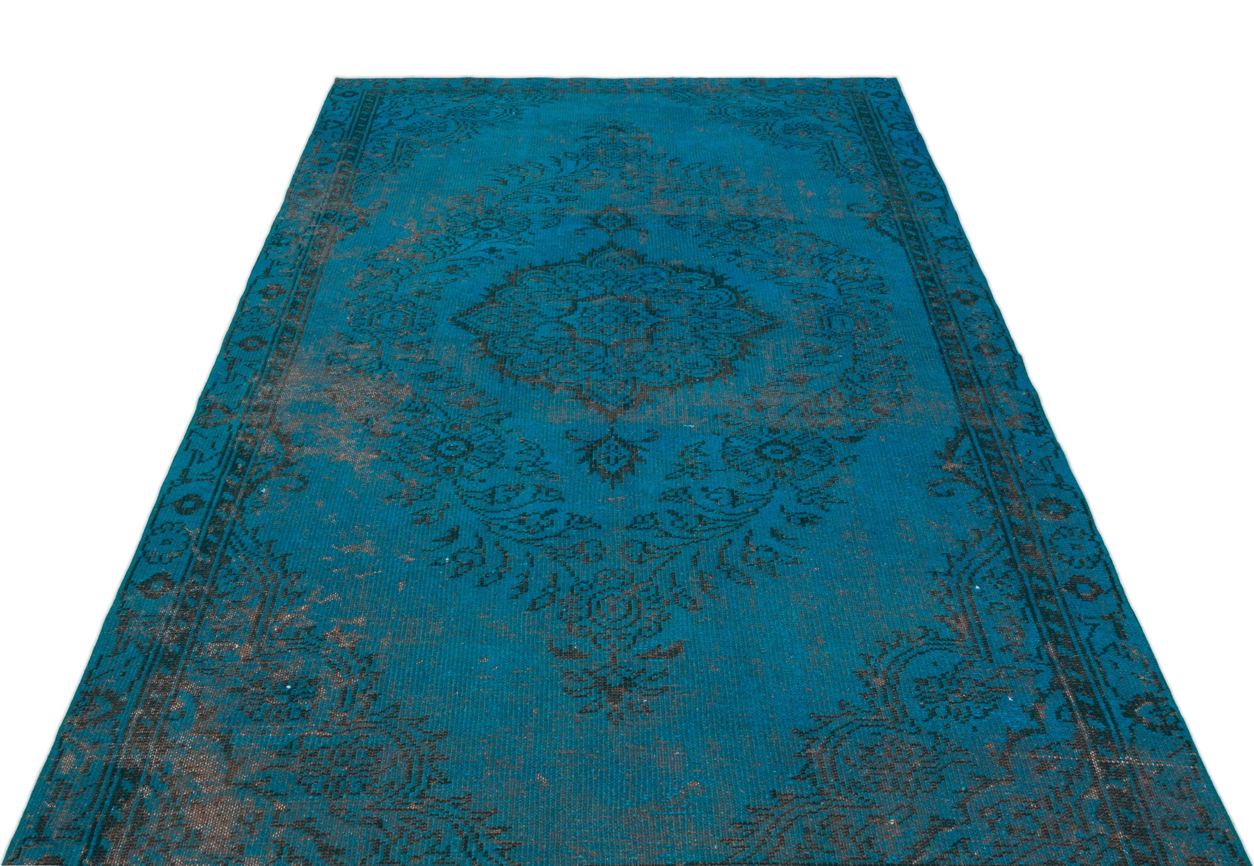 Turquoise  Over Dyed Vintage Rug 5'4'' x 9'1'' ft 162 x 278 cm