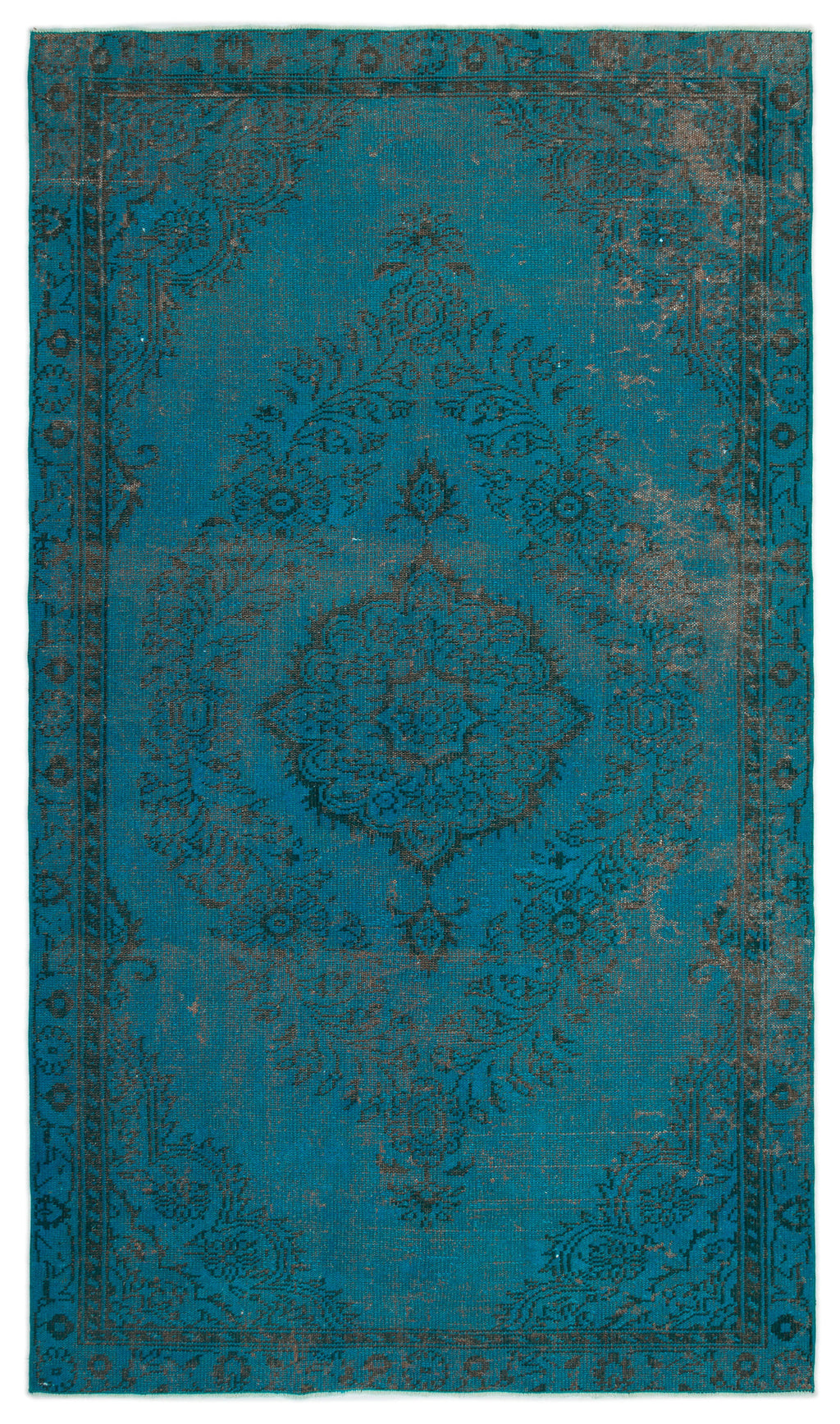Turquoise  Over Dyed Vintage Rug 5'4'' x 9'1'' ft 162 x 278 cm