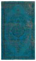Turquoise  Over Dyed Vintage Rug 5'4'' x 9'1'' ft 162 x 278 cm