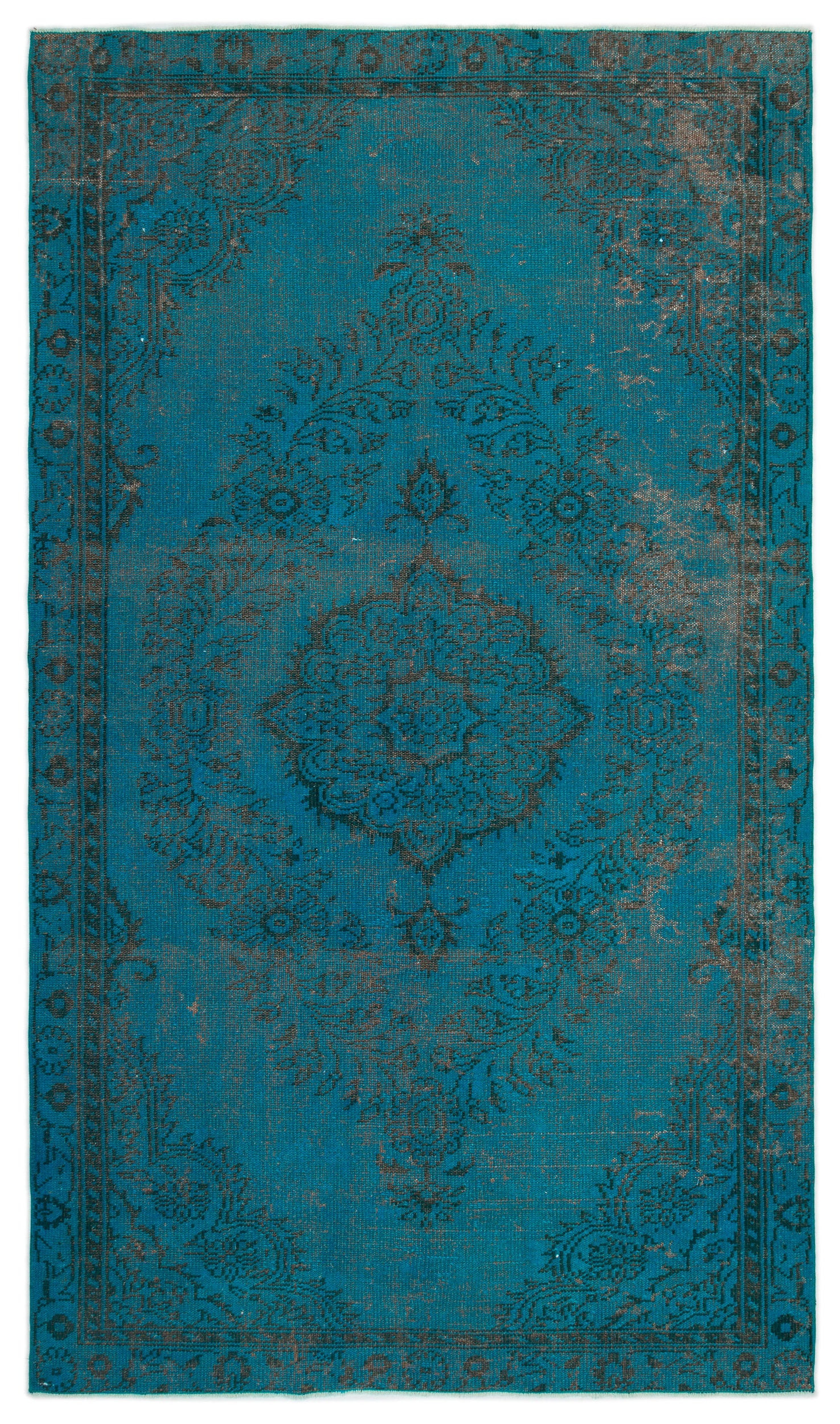 Turquoise  Over Dyed Vintage Rug 5'4'' x 9'1'' ft 162 x 278 cm