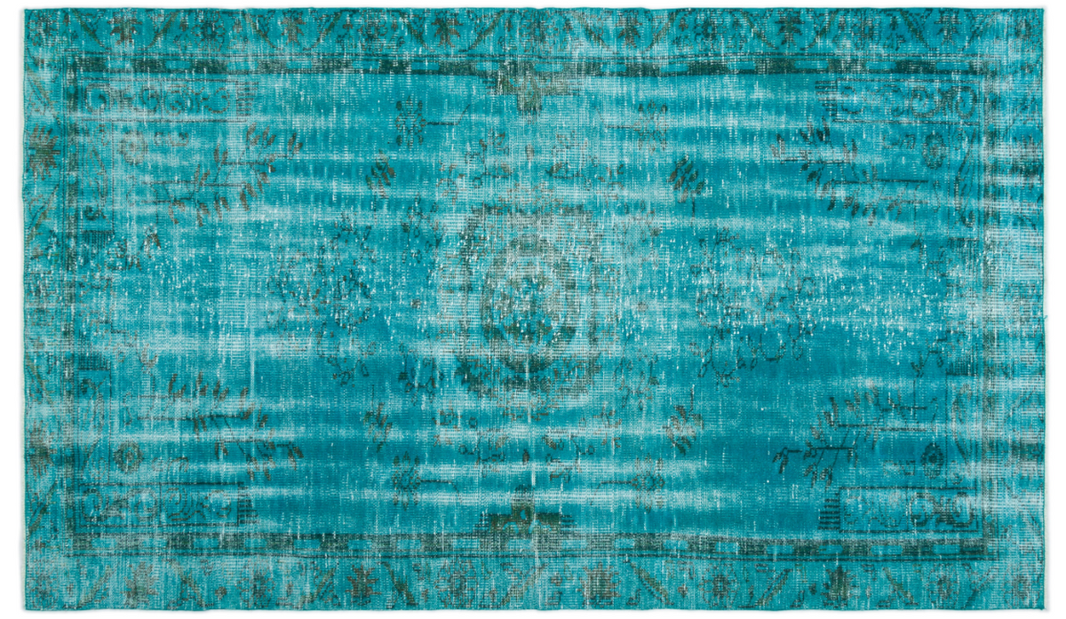 Traditional Design Turquoise Over Dyed Vintage Rug 5&#39;5&#39;&#39; x 8&#39;11&#39;&#39; ft 166 x 272 cm