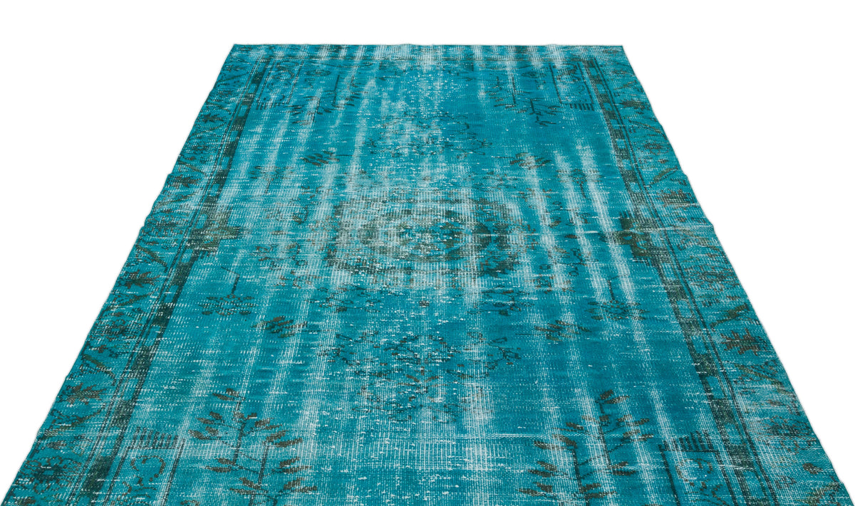 Turquoise  Over Dyed Vintage Rug 5&#39;5&#39;&#39; x 8&#39;11&#39;&#39; ft 166 x 272 cm