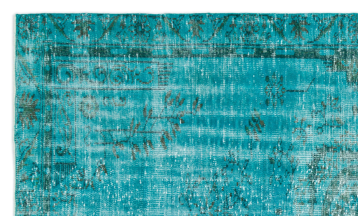 Turquoise  Over Dyed Vintage Rug 5&#39;5&#39;&#39; x 8&#39;11&#39;&#39; ft 166 x 272 cm