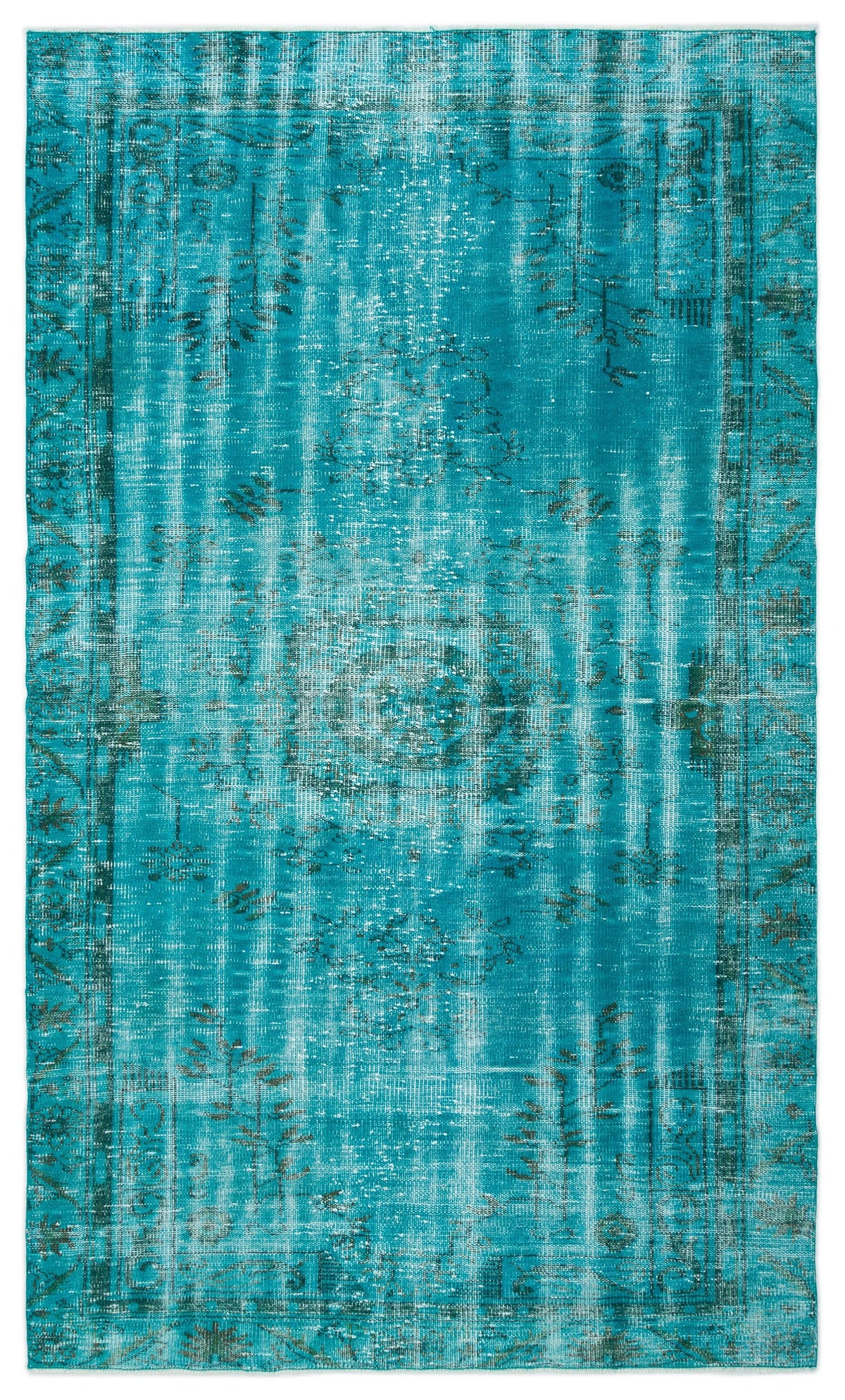 Turquoise  Over Dyed Vintage Rug 5&#39;5&#39;&#39; x 8&#39;11&#39;&#39; ft 166 x 272 cm