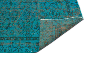 Turquoise  Over Dyed Vintage Rug 5'10'' x 8'10'' ft 177 x 270 cm