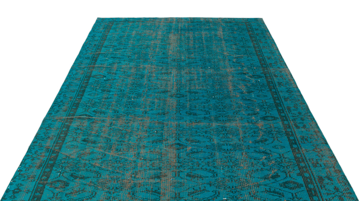 Turquoise  Over Dyed Vintage Rug 5&#39;10&#39;&#39; x 8&#39;10&#39;&#39; ft 177 x 270 cm