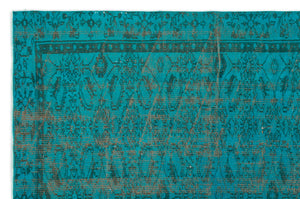Turquoise  Over Dyed Vintage Rug 5'10'' x 8'10'' ft 177 x 270 cm