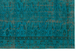 Turquoise  Over Dyed Vintage Rug 5'10'' x 8'10'' ft 177 x 270 cm