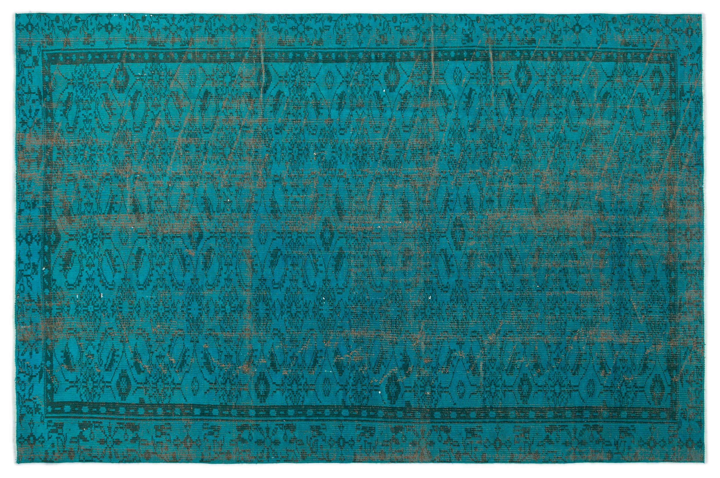 Turquoise  Over Dyed Vintage Rug 5'10'' x 8'10'' ft 177 x 270 cm