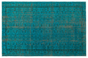 Turquoise  Over Dyed Vintage Rug 5'10'' x 8'10'' ft 177 x 270 cm
