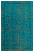 Turquoise  Over Dyed Vintage Rug 5'10'' x 8'10'' ft 177 x 270 cm