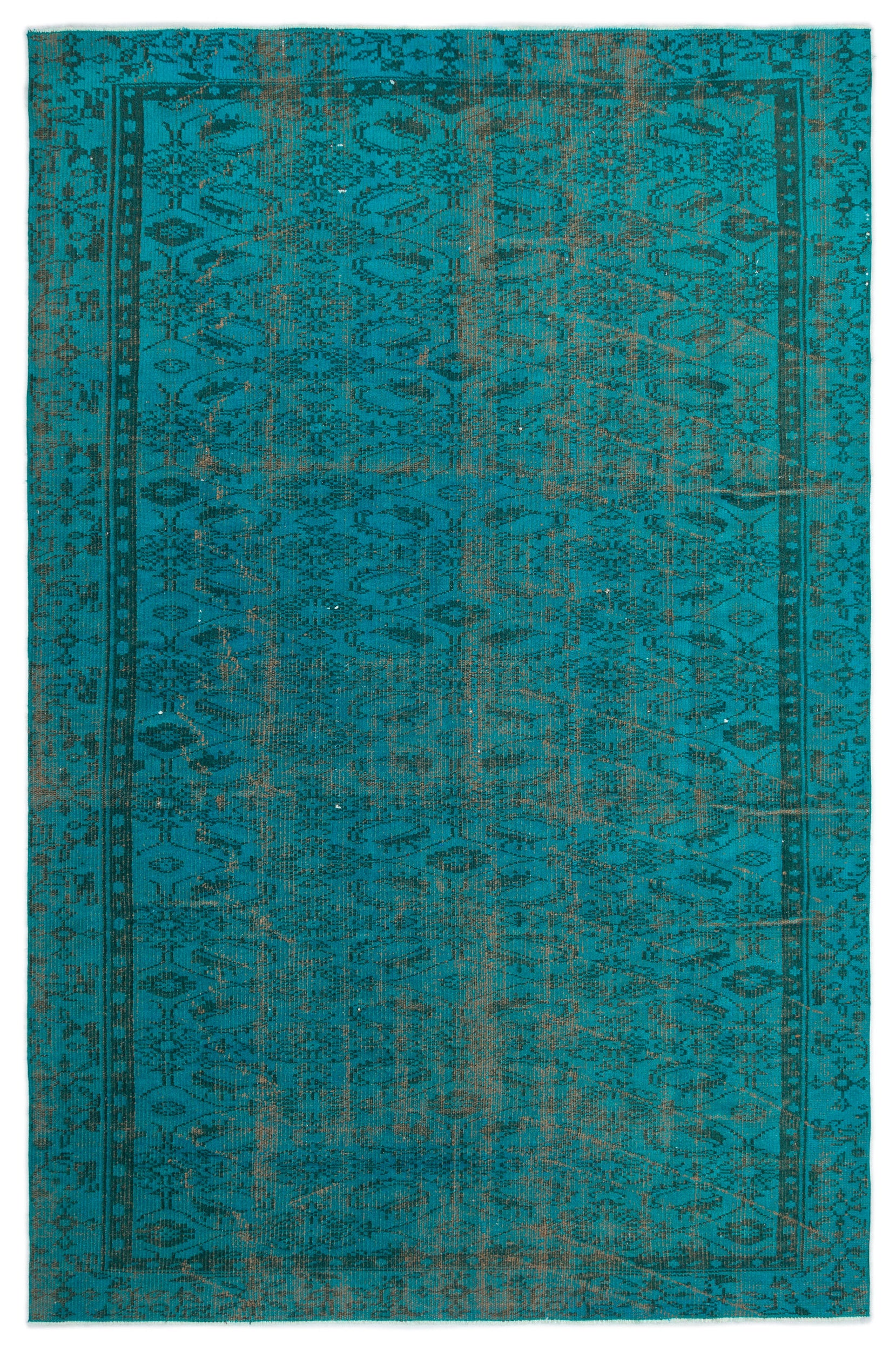 Turquoise  Over Dyed Vintage Rug 5'10'' x 8'10'' ft 177 x 270 cm