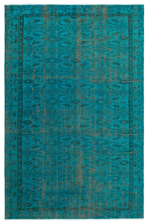 Turquoise  Over Dyed Vintage Rug 5'10'' x 8'10'' ft 177 x 270 cm