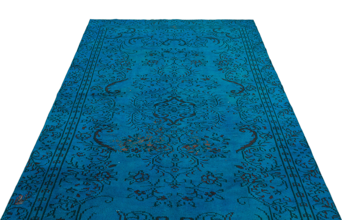 Turquoise  Over Dyed Vintage Rug 5&#39;1&#39;&#39; x 8&#39;10&#39;&#39; ft 154 x 270 cm