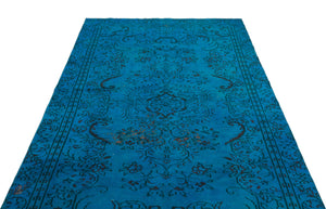 Turquoise  Over Dyed Vintage Rug 5'1'' x 8'10'' ft 154 x 270 cm