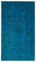 Turquoise  Over Dyed Vintage Rug 5'1'' x 8'10'' ft 154 x 270 cm