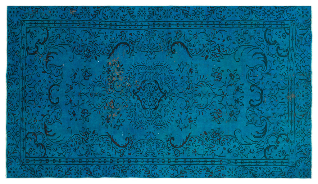 Turquoise  Over Dyed Vintage Rug 5'1'' x 8'10'' ft 154 x 270 cm