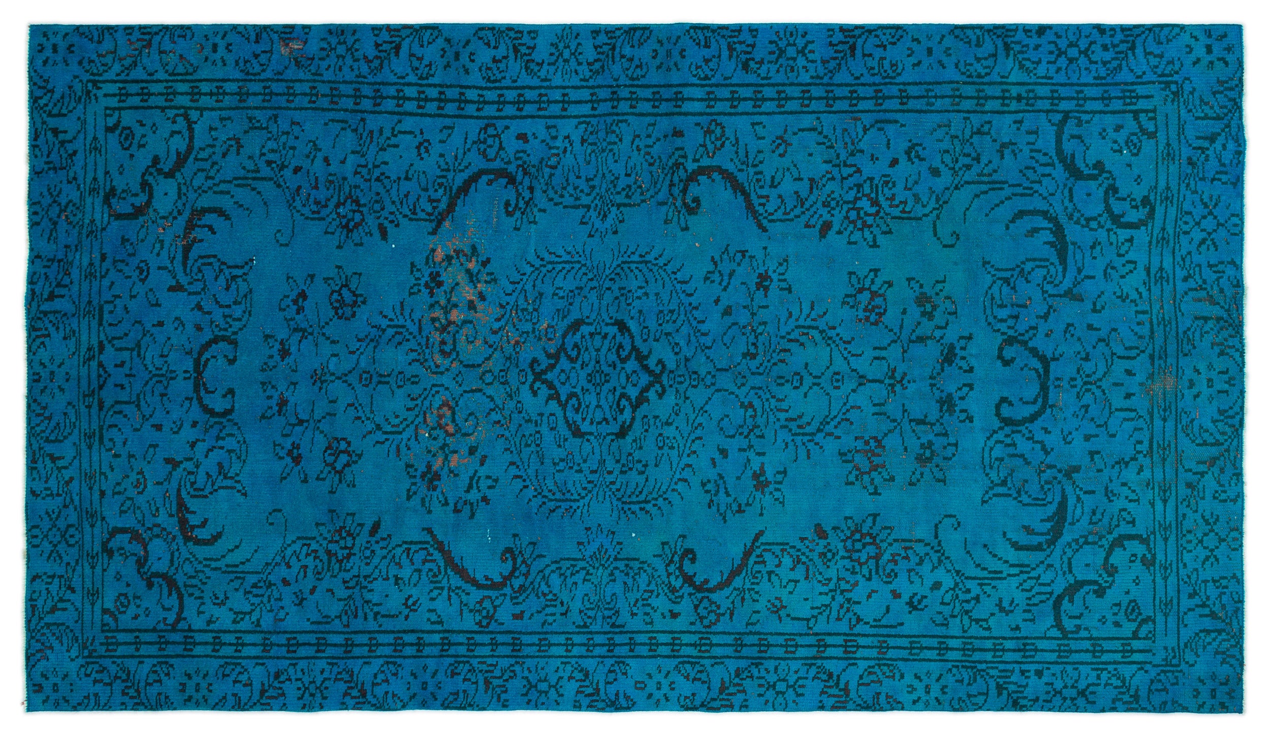 Turquoise  Over Dyed Vintage Rug 5'1'' x 8'10'' ft 154 x 270 cm