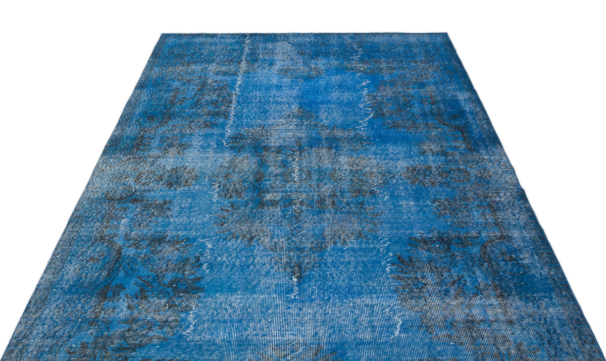Blue Over Dyed Vintage Rug 5&#39;4&#39;&#39; x 8&#39;5&#39;&#39; ft 163 x 256 cm