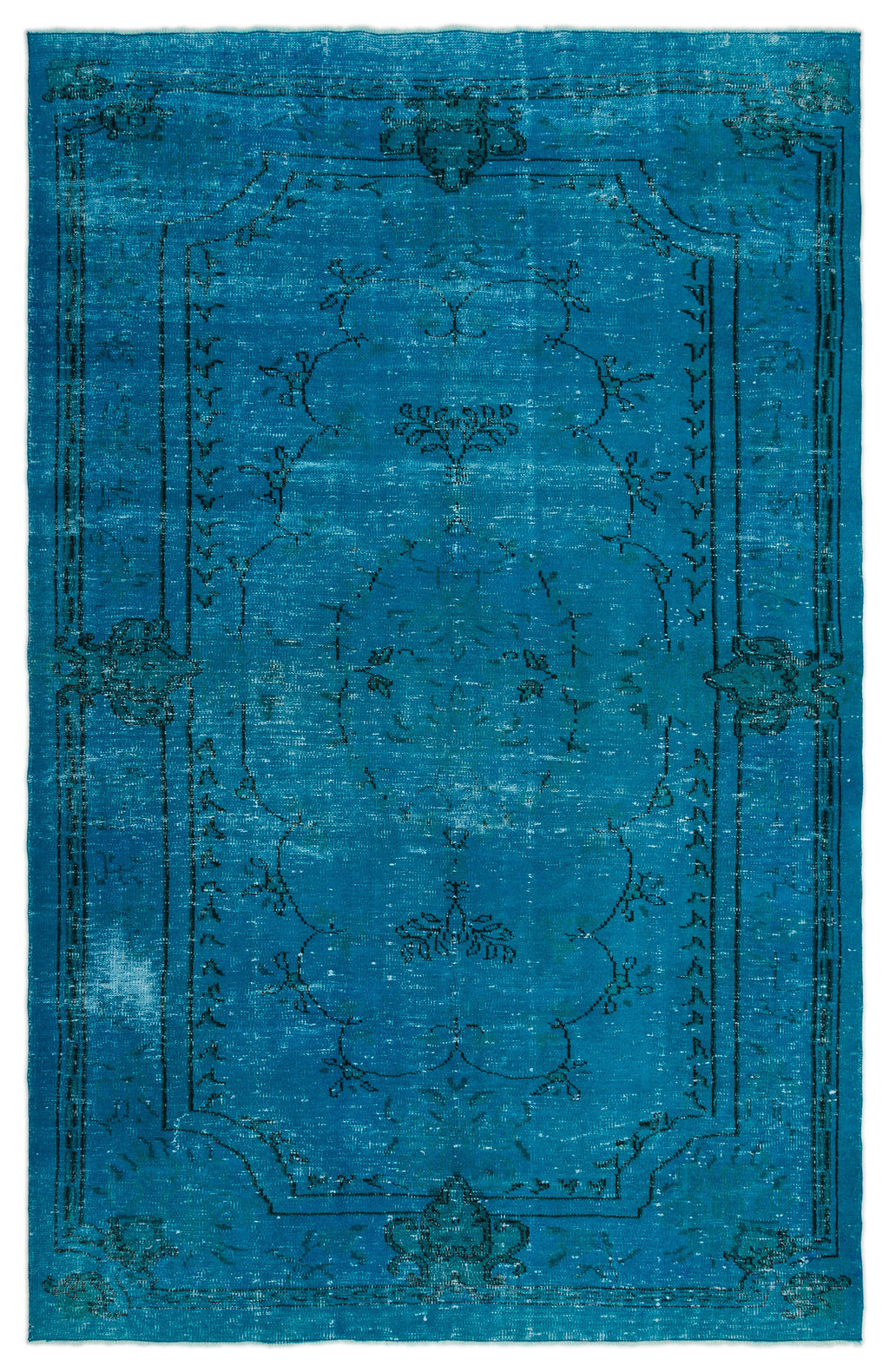 Turquoise  Over Dyed Vintage Rug 6'6'' x 10'1'' ft 198 x 308 cm