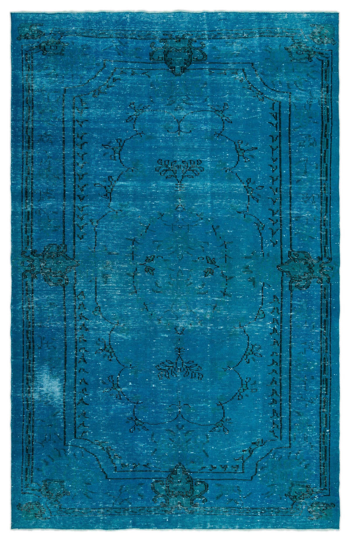 Turquoise  Over Dyed Vintage Rug 6&#39;6&#39;&#39; x 10&#39;1&#39;&#39; ft 198 x 308 cm