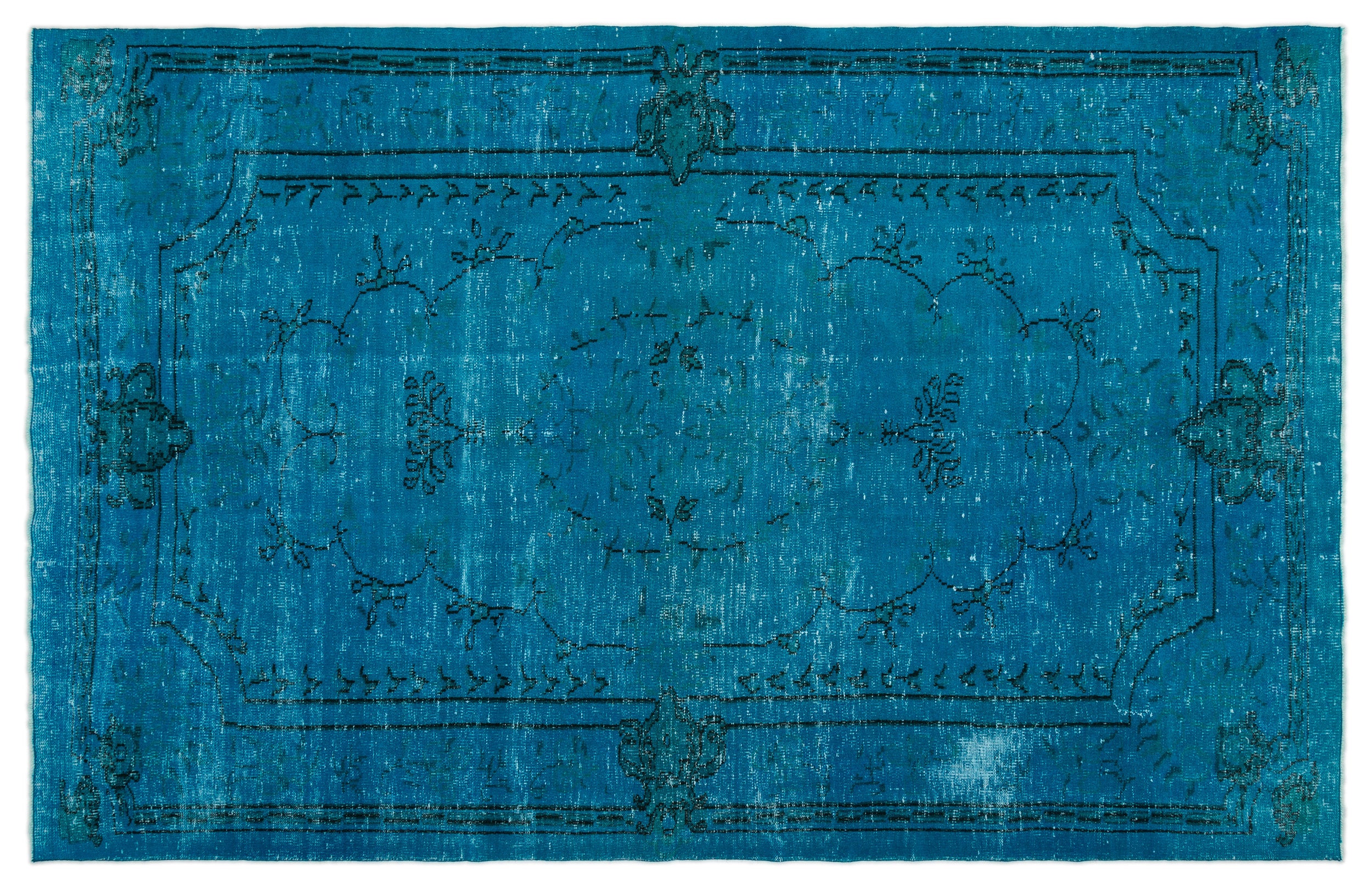 Turquoise  Over Dyed Vintage Rug 6'6'' x 10'1'' ft 198 x 308 cm