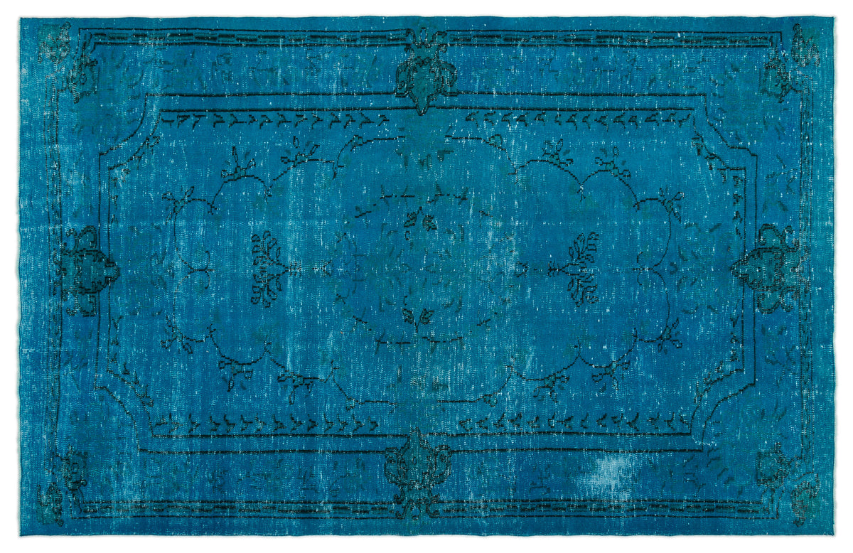 Turquoise  Over Dyed Vintage Rug 6&#39;6&#39;&#39; x 10&#39;1&#39;&#39; ft 198 x 308 cm