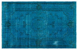 Turquoise  Over Dyed Vintage Rug 6'6'' x 10'1'' ft 198 x 308 cm