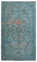 Blue Over Dyed Vintage Rug 5'4'' x 9'8'' ft 163 x 295 cm