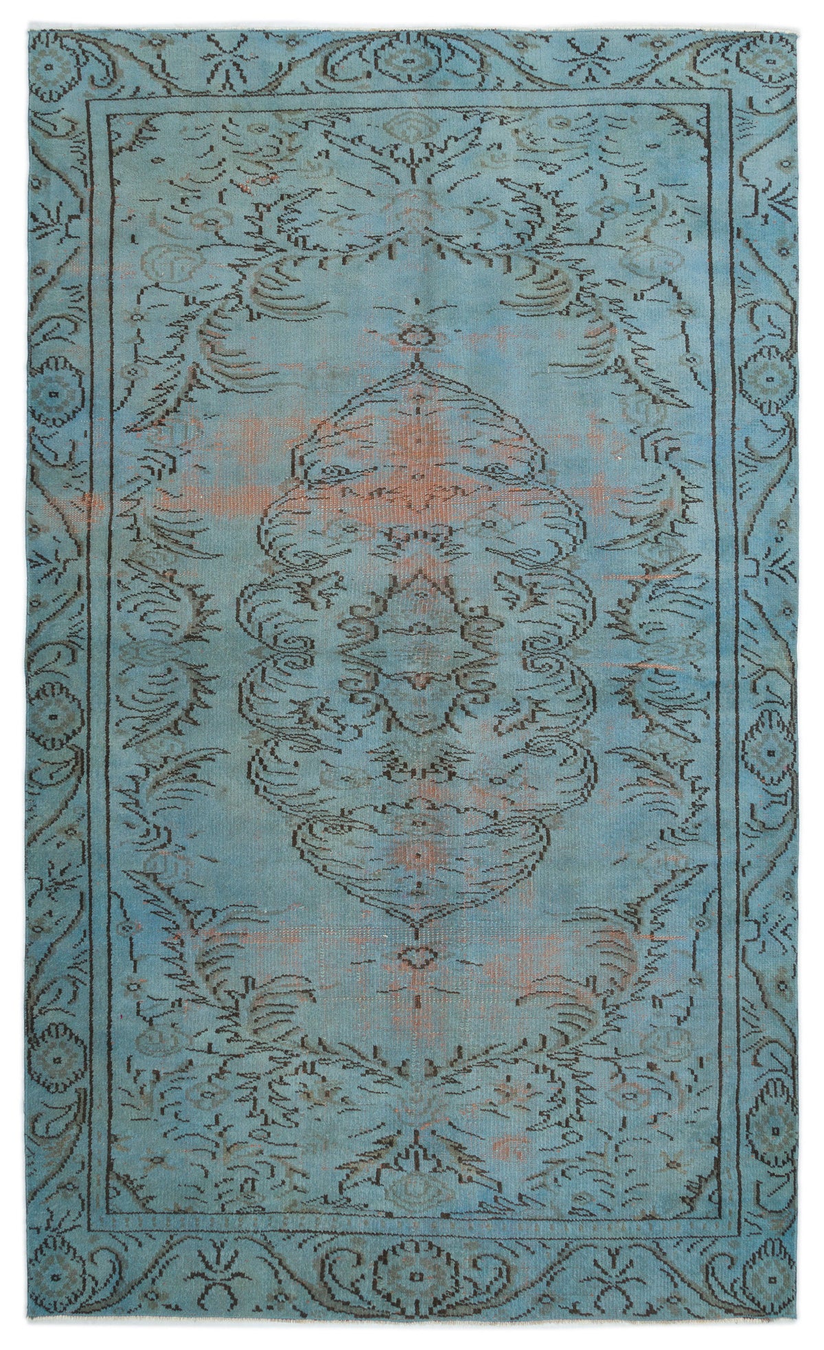 Blue Over Dyed Vintage Rug 5&#39;4&#39;&#39; x 9&#39;8&#39;&#39; ft 163 x 295 cm