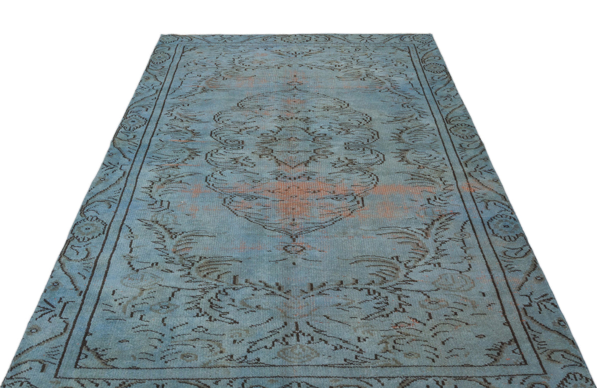 Blue Over Dyed Vintage Rug 5&#39;4&#39;&#39; x 9&#39;8&#39;&#39; ft 163 x 295 cm