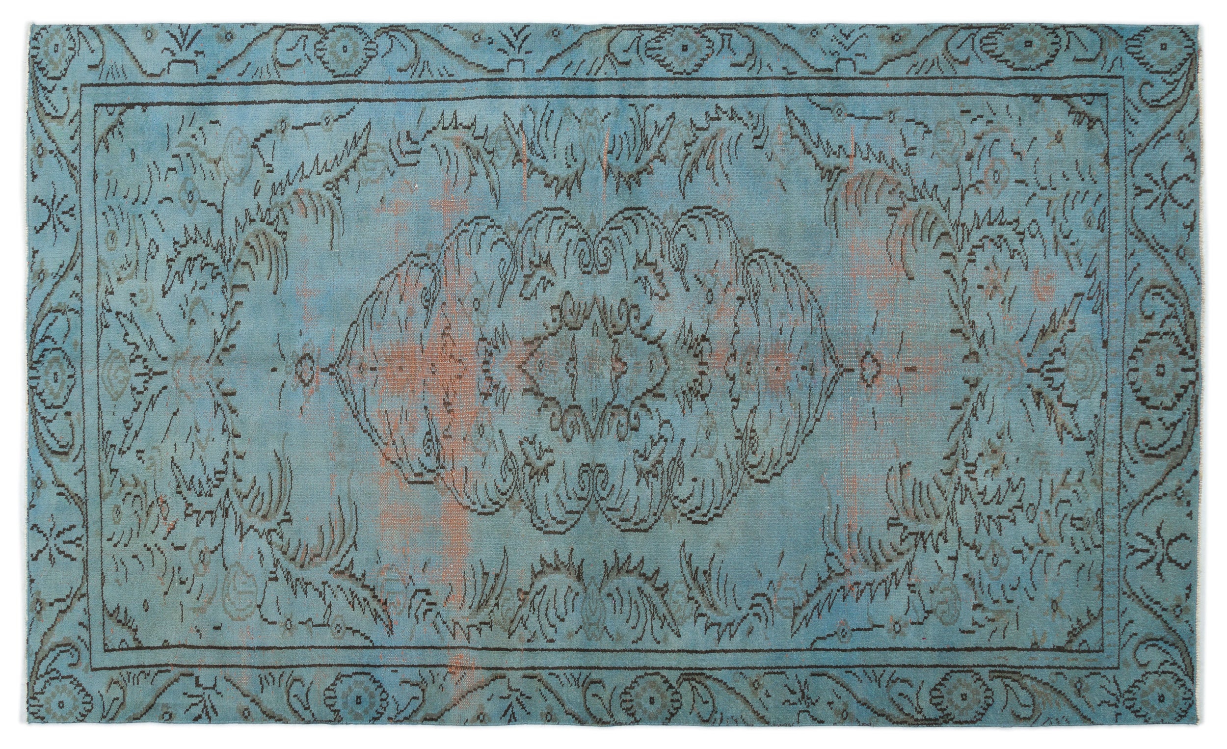 Blue Over Dyed Vintage Rug 5'4'' x 9'8'' ft 163 x 295 cm