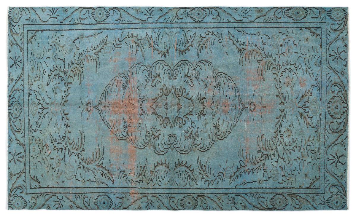 Blue Over Dyed Vintage Rug 5&#39;4&#39;&#39; x 9&#39;8&#39;&#39; ft 163 x 295 cm