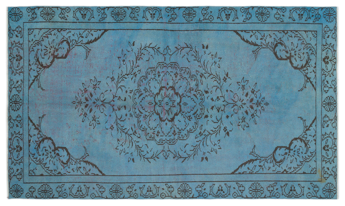 Blue Over Dyed Vintage Rug 5&#39;3&#39;&#39; x 8&#39;7&#39;&#39; ft 160 x 262 cm