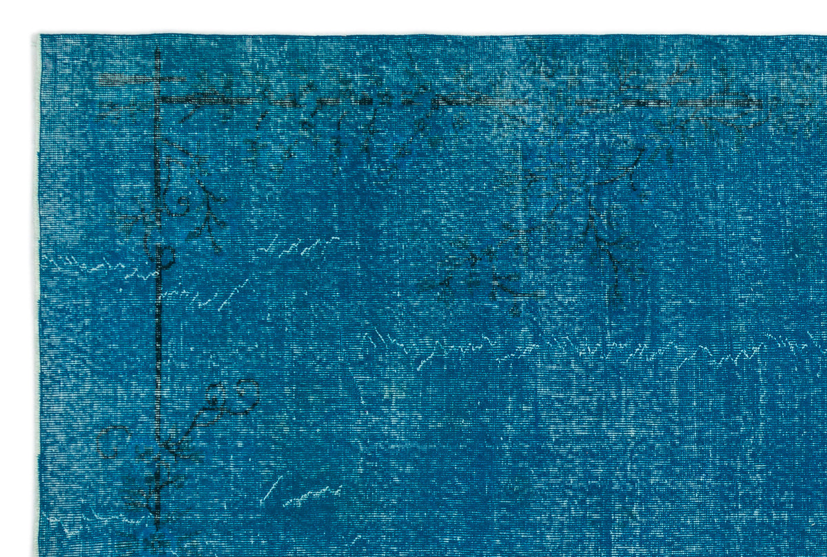 Turquoise  Over Dyed Vintage Rug 6'8'' x 9'11'' ft 203 x 303 cm